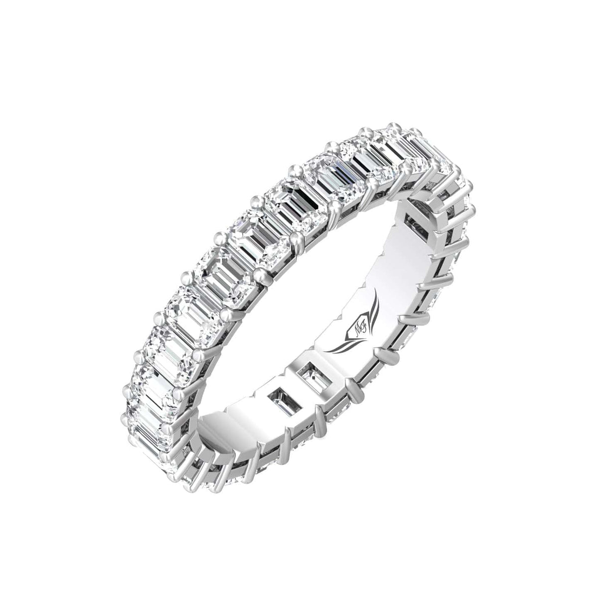 Platinum Emerald Cut Diamond Shared Prong Eternity Band