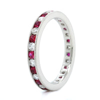 Platinum Milgrain Ruby Diamond Eternity Band