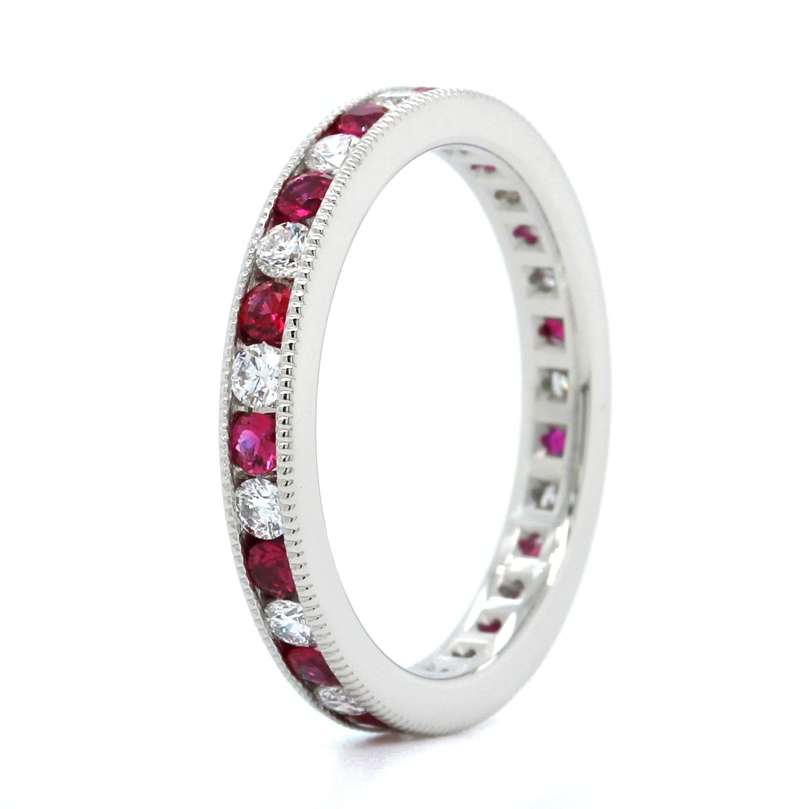 Platinum Milgrain Ruby Diamond Eternity Band