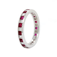 18K White Gold Channel Set Ruby and Diamond Band