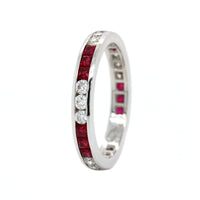 18K White Gold Channel Set Ruby and Diamond Band