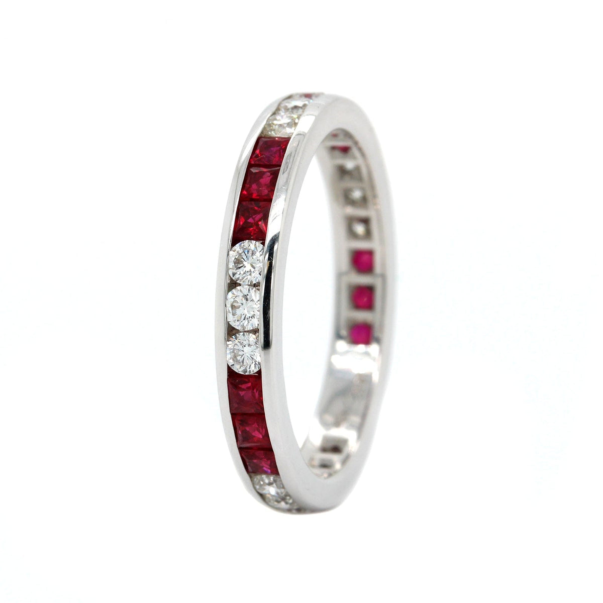 18K White Gold Channel Set Ruby and Diamond Band