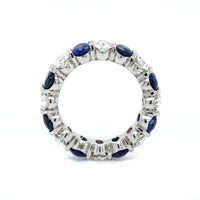 Platinum Shared Prong Alternating Oval Diamond and Sapphire Eternity Band