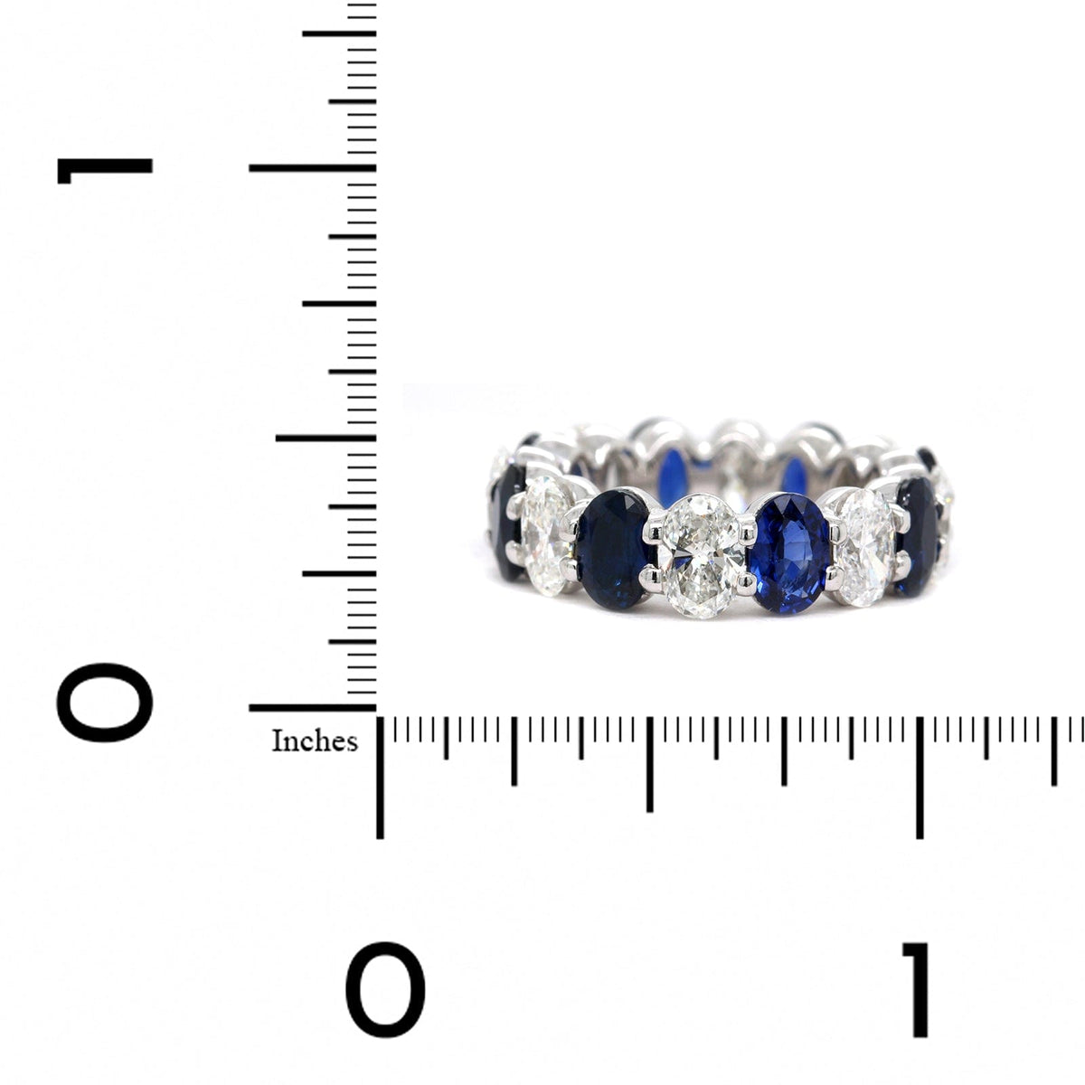 Platinum Shared Prong Alternating Oval Diamond and Sapphire Eternity Band