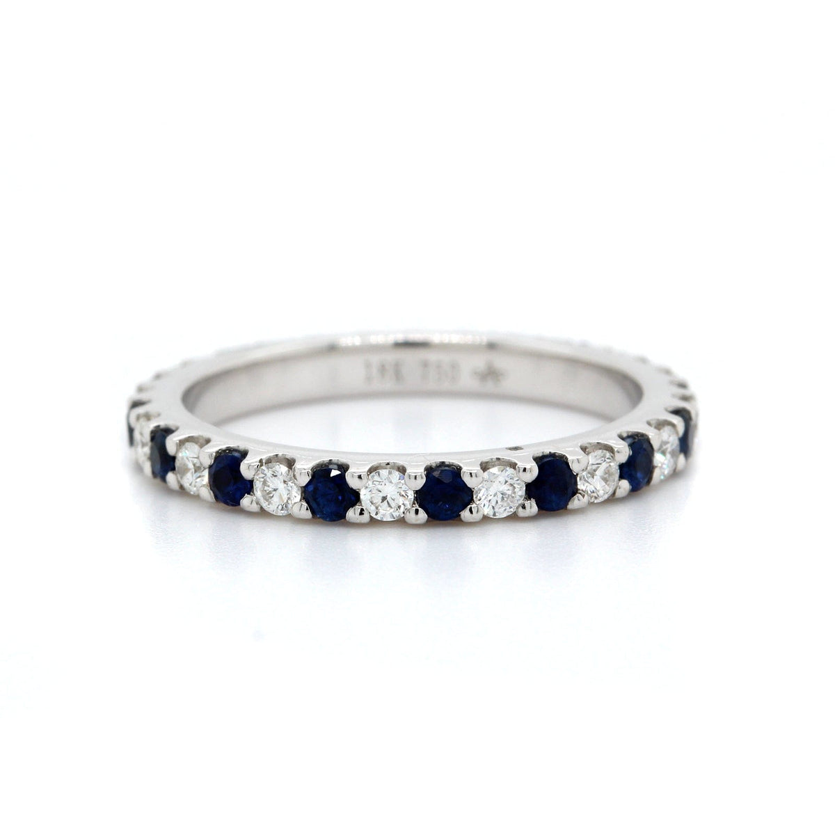 18K White Gold Shared Prong Alternating Sapphire & Diamond Eternity Band