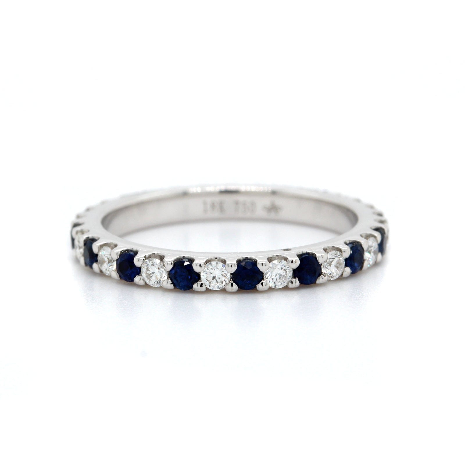 18K White Gold Shared Prong Alternating Sapphire & Diamond Eternity Band