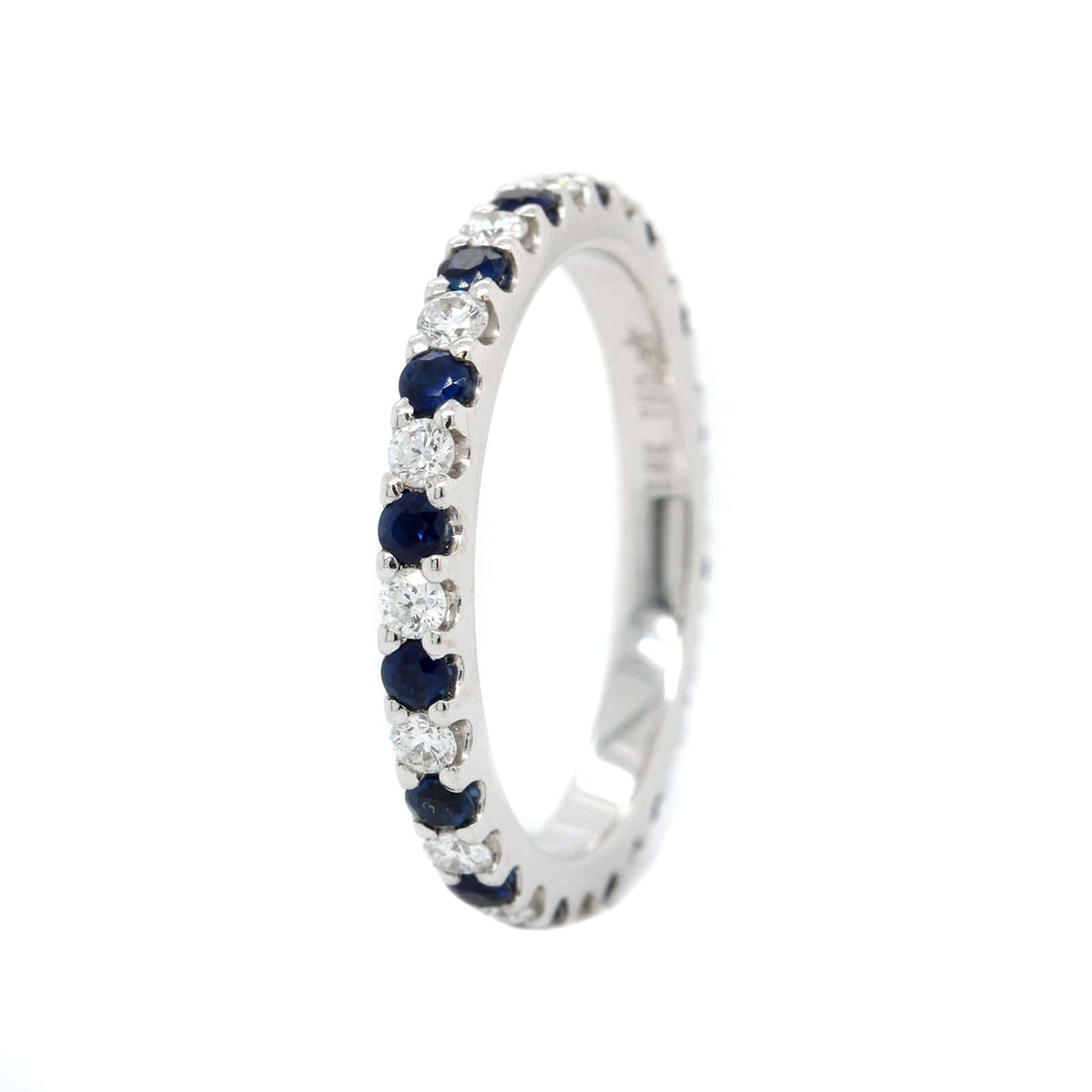 18K White Gold Shared Prong Alternating Sapphire & Diamond Eternity Band