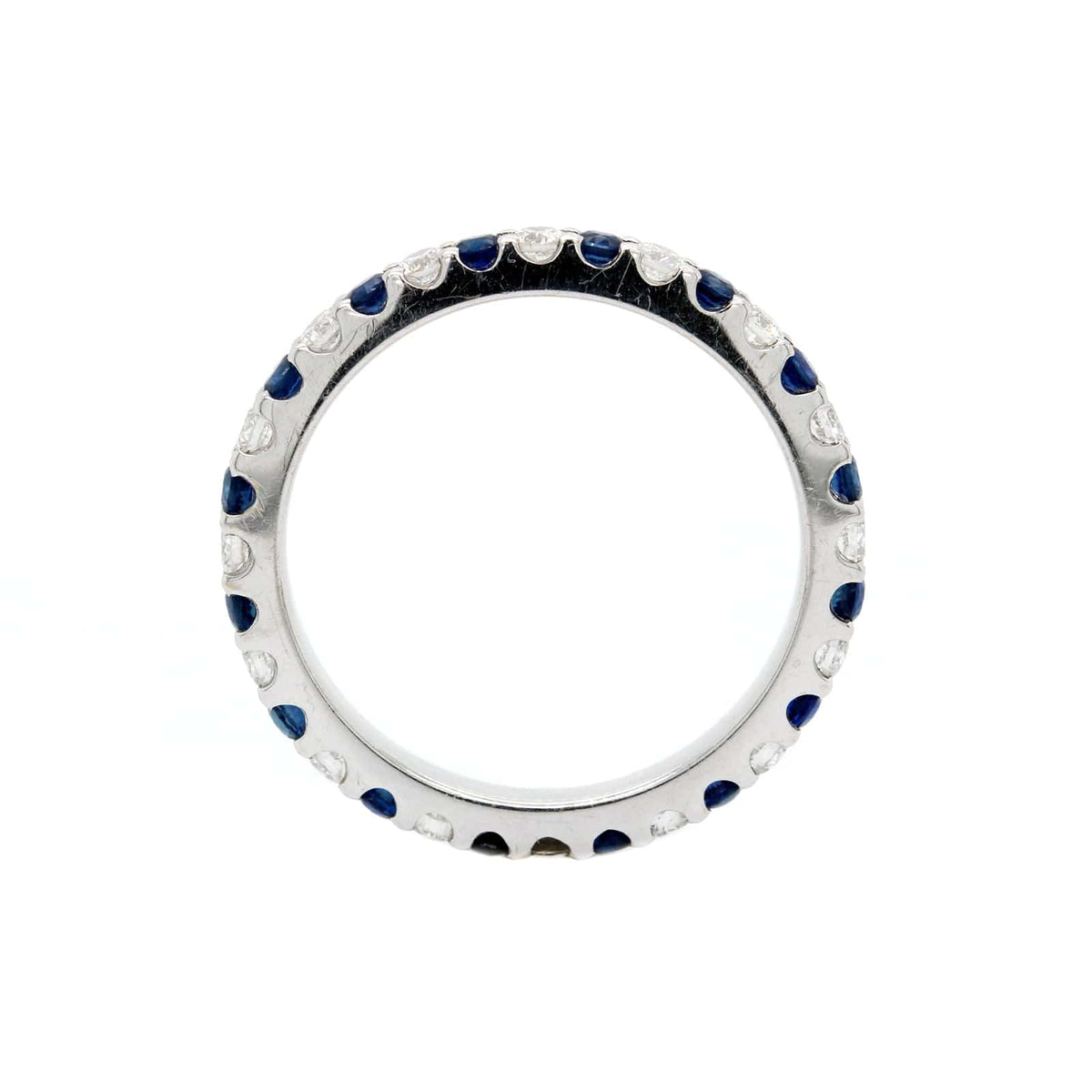 18K White Gold Shared Prong Alternating Sapphire & Diamond Eternity Band