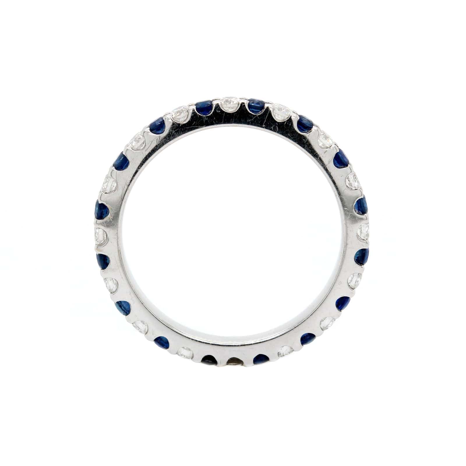 18K White Gold Shared Prong Alternating Sapphire & Diamond Eternity Band