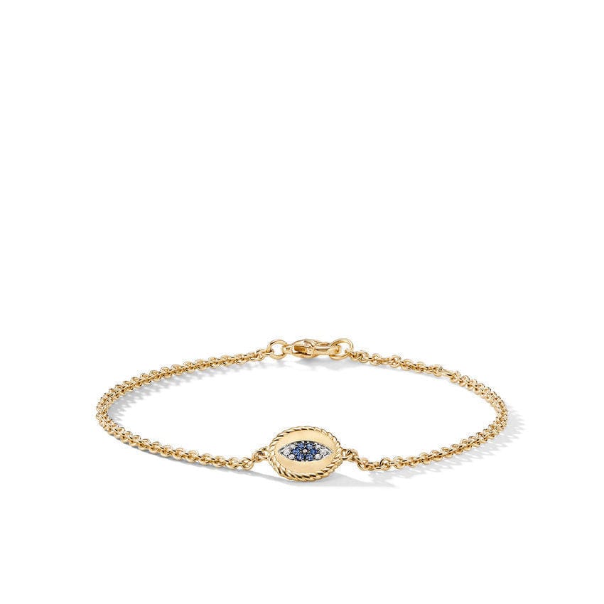 Pave Cable Evil Eye Charm with Blue Sapphire, Diamonds and Black Diamonds in Gold