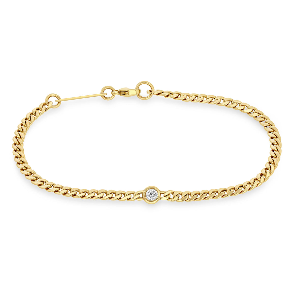 14K Yellow Gold Diamond Small Curb Chain Bracelet