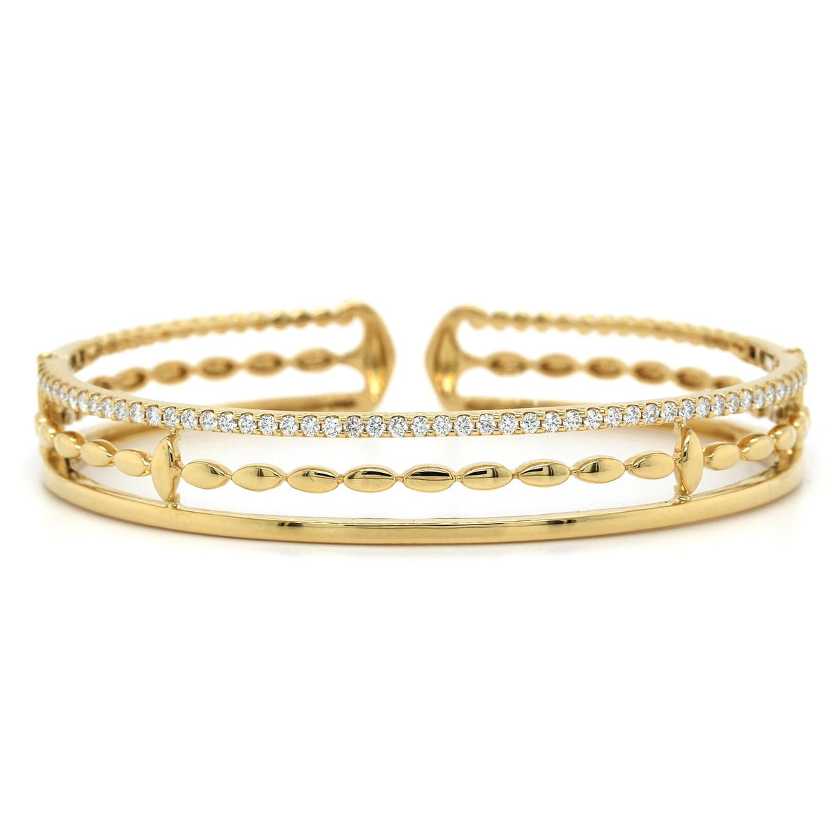 Etho Maria 18K Yellow Gold 3 Row Diamond Cuff Bracelet