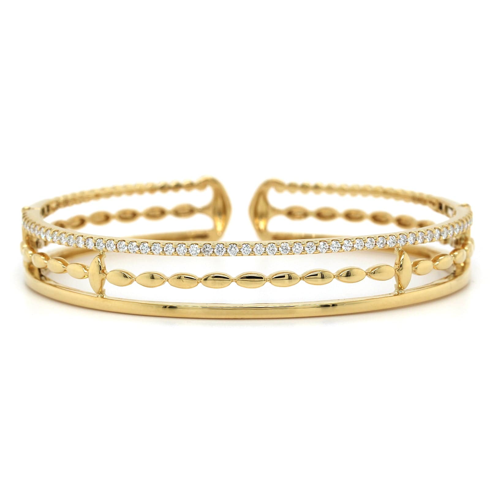 Etho Maria 18K Yellow Gold 3 Row Diamond Cuff Bracelet
