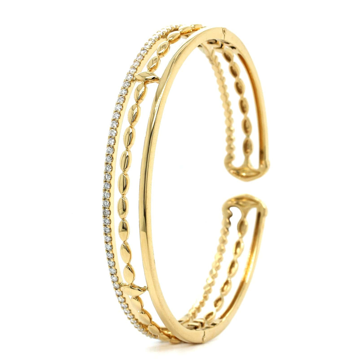 Etho Maria 18K Yellow Gold 3 Row Diamond Cuff Bracelet