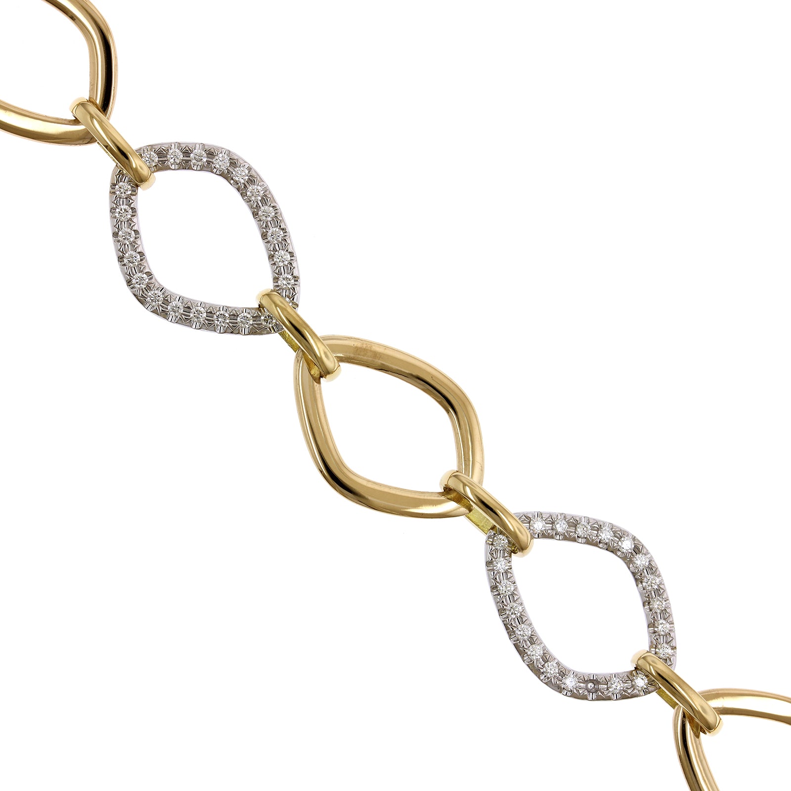 18K Yellow Gold Pave Diamond Open Link Bracelet