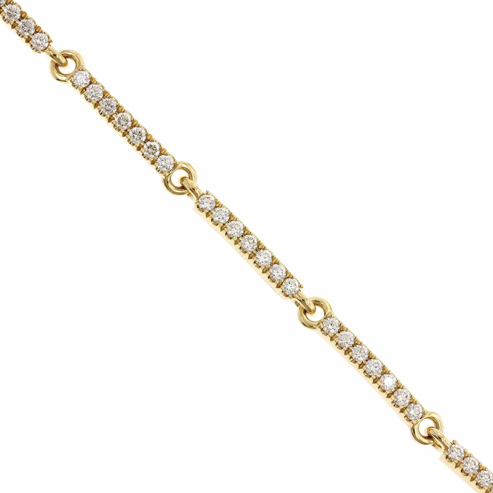 18K Yellow Gold Slid Bar Link Pave Diamond Bracelet