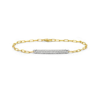 14K Yellow & White Gold Pave Diamond Bar Paperclip Bracelet