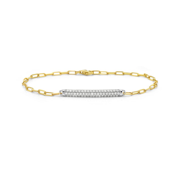 14K Yellow & White Gold Pave Diamond Bar Paperclip Bracelet