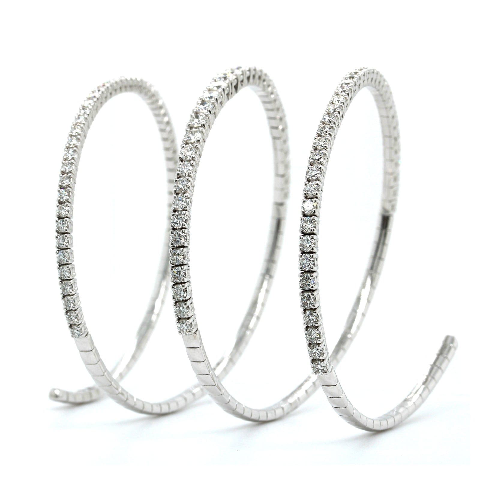 18K White Gold 3 Row Coil Style Diamond Bracelet