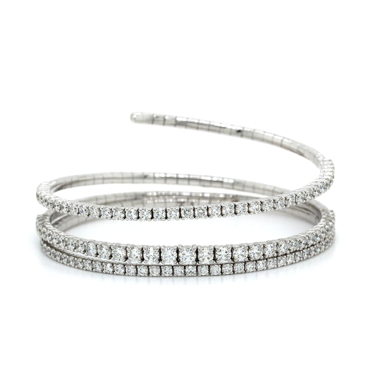 18K White Gold 3 Row Coil Style Diamond Bracelet