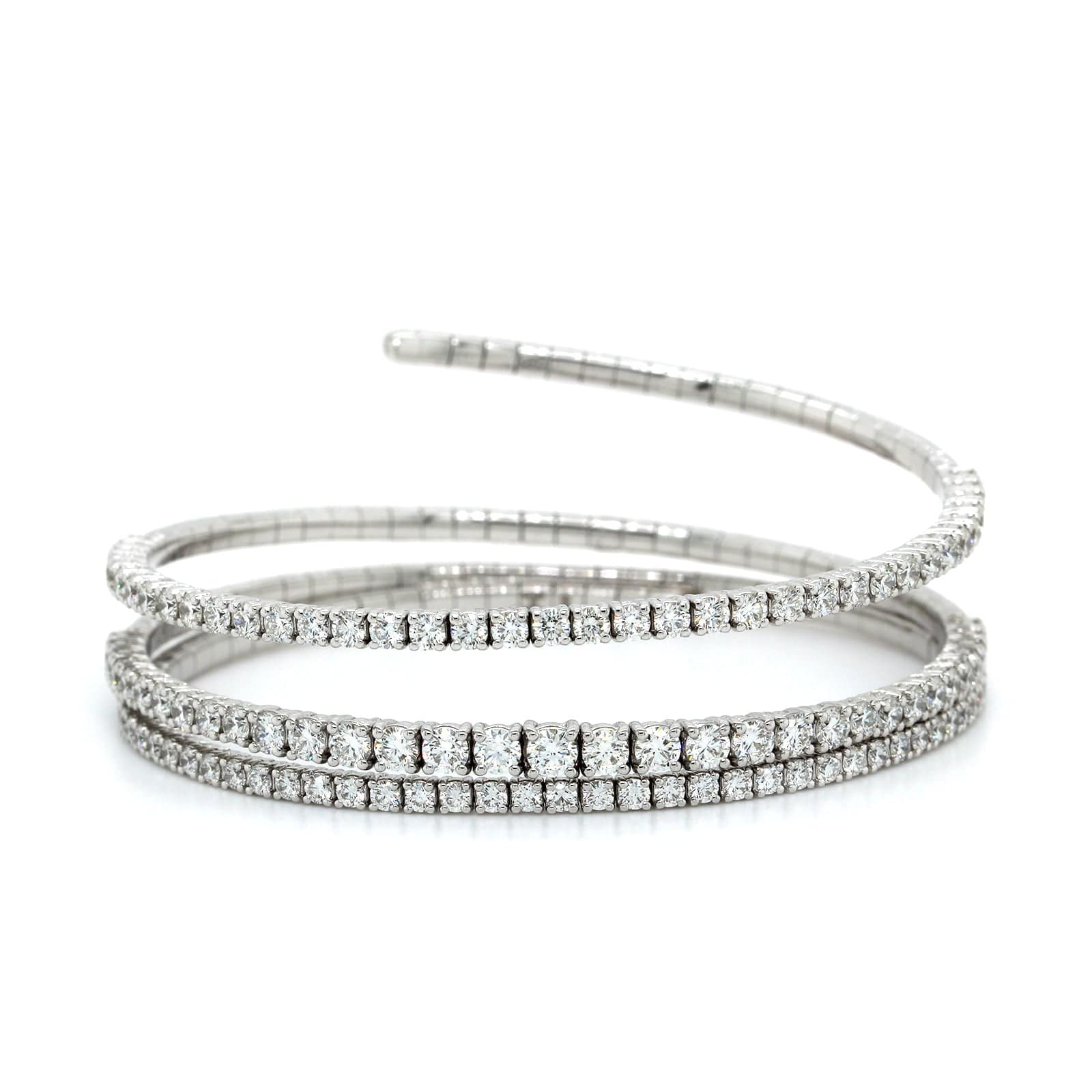 18K White Gold 3 Row Coil Style Diamond Bracelet