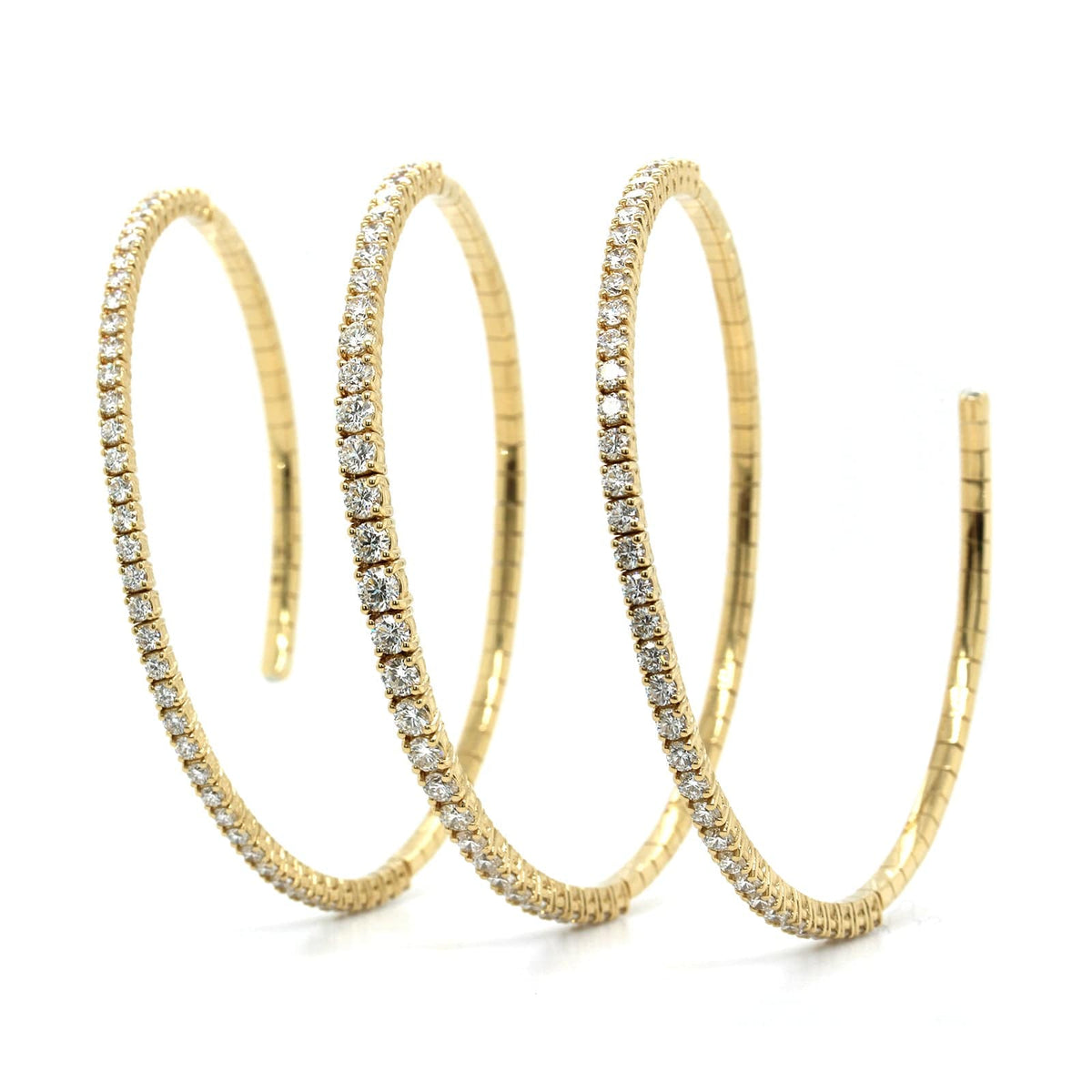 18K Yellow Gold 3 Row Coil Style Diamond Bracelet