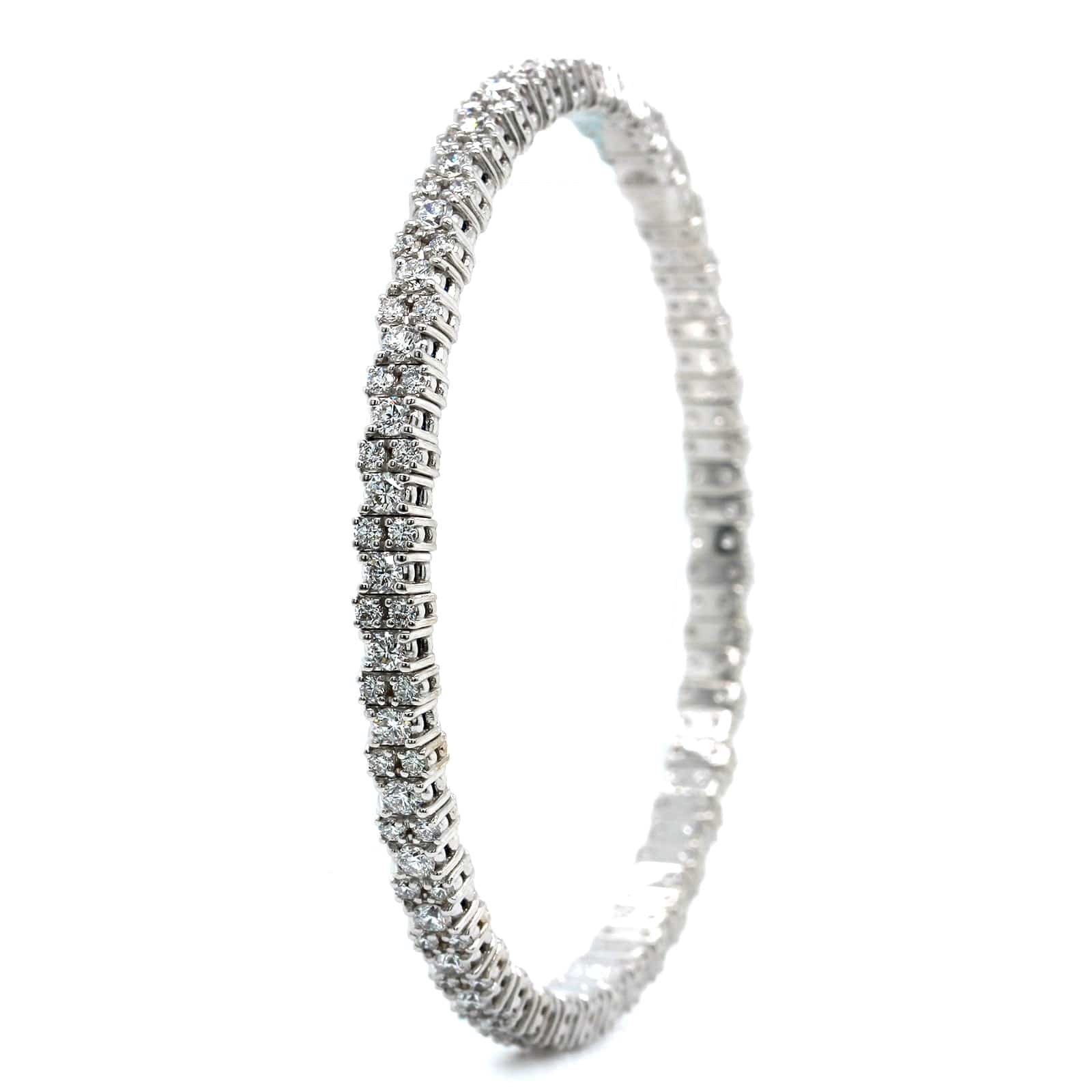 Zydo 18K White Gold Alternating Single & Double Row Diamond Stretch Bracelet