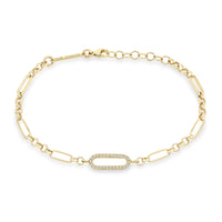 Zoe Chicco 14K Yellow Gold Paperclip and Rolo Chain Bracelet with Pave Diamond Link