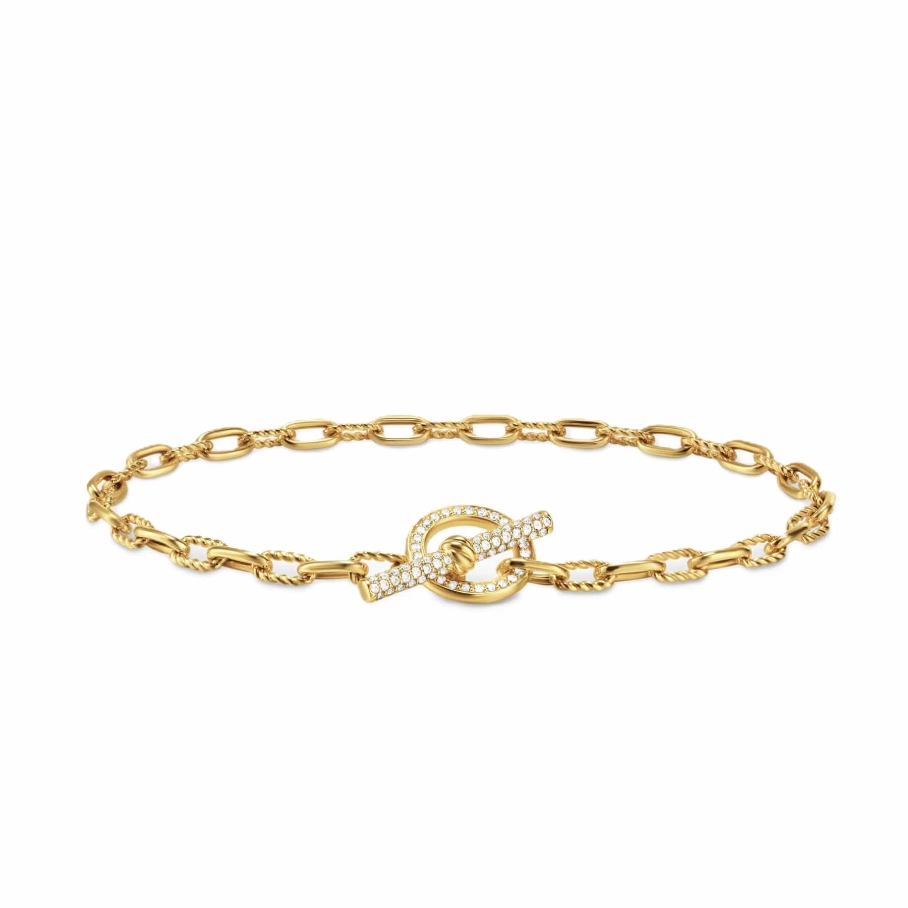 DY Madison® Pavé Toggle Chain Bracelet 18K Yellow Gold with Diamonds, 3mm