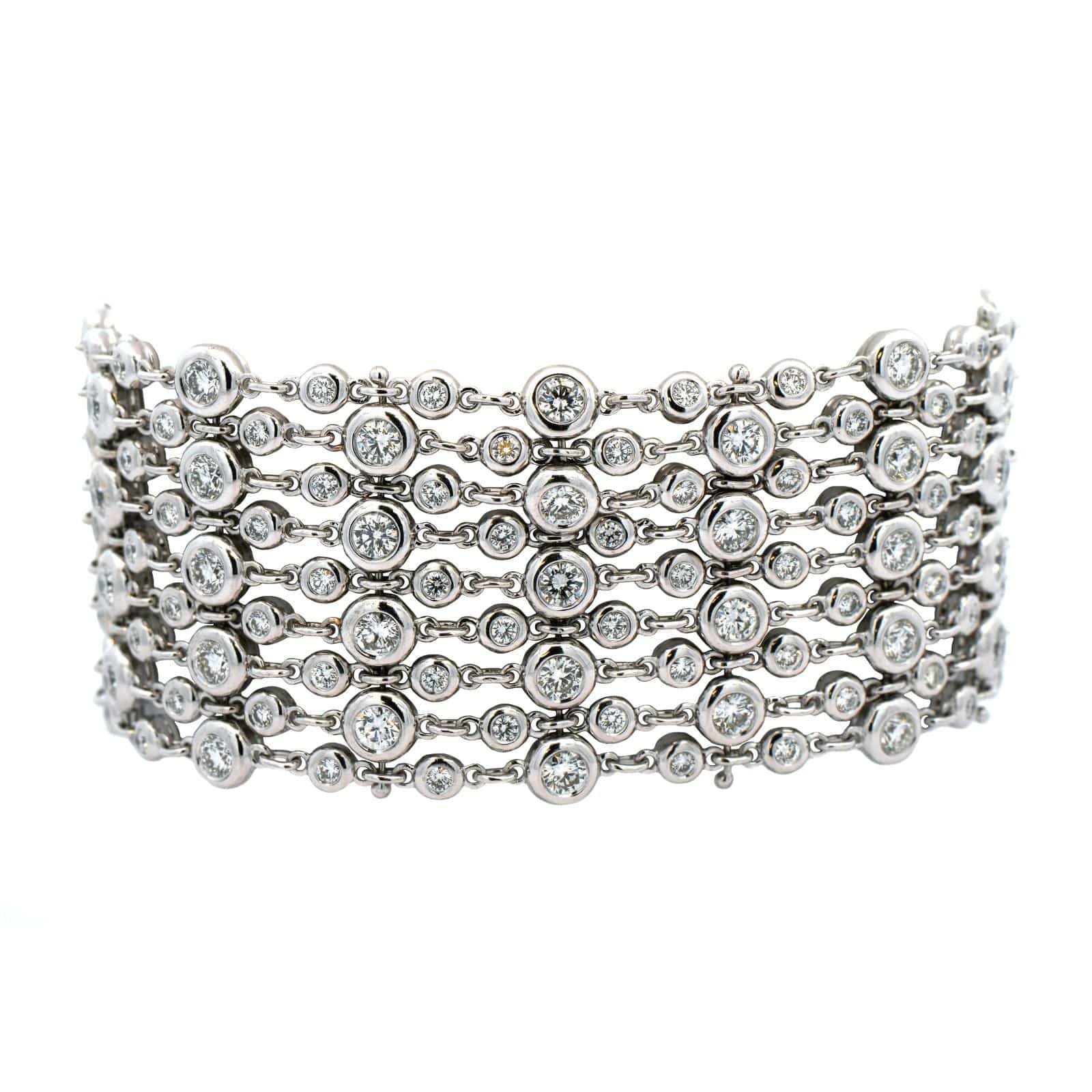 18K White Gold Mesh Multi Row Bezel Set Diamond Bracelet