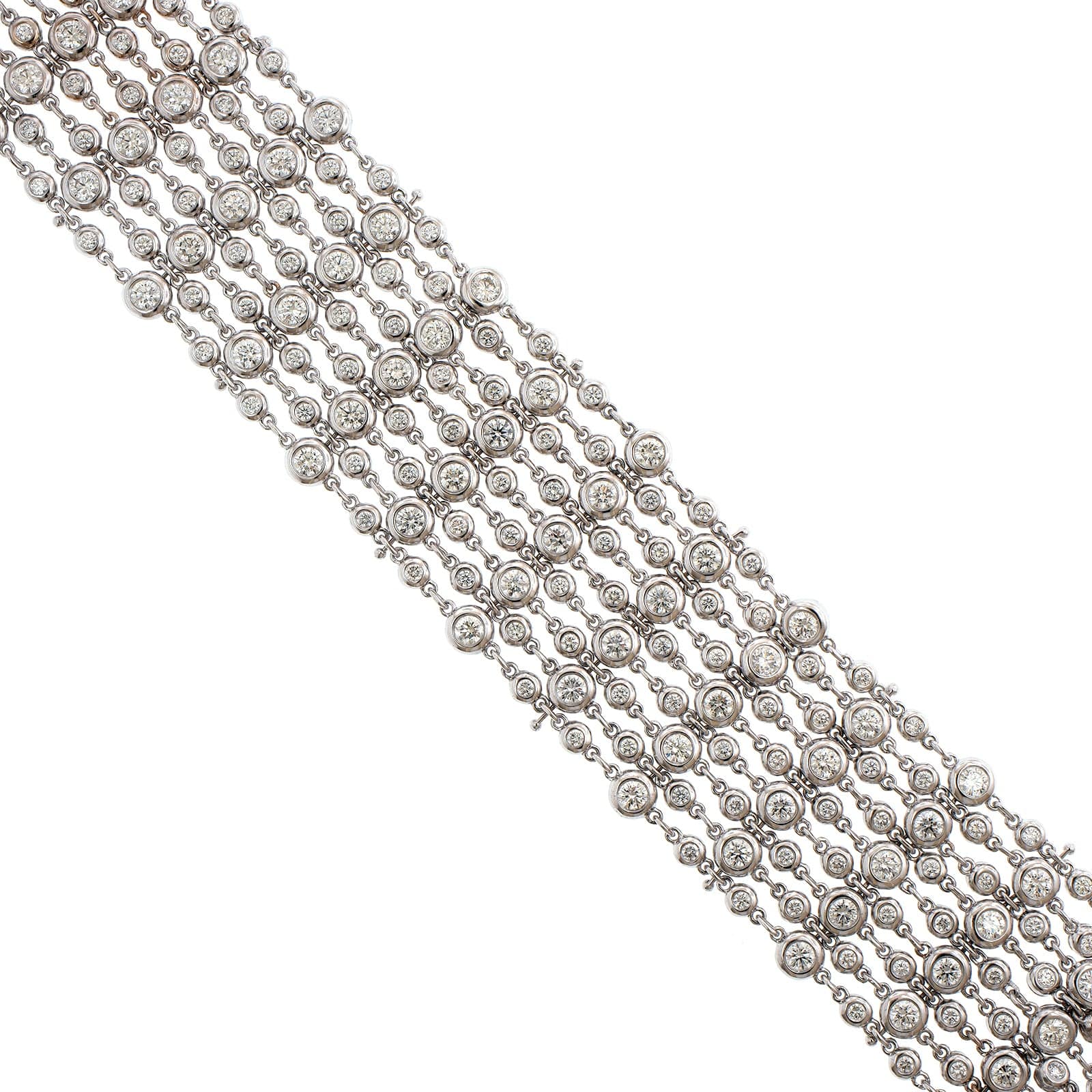 18K White Gold Mesh Multi Row Bezel Set Diamond Bracelet