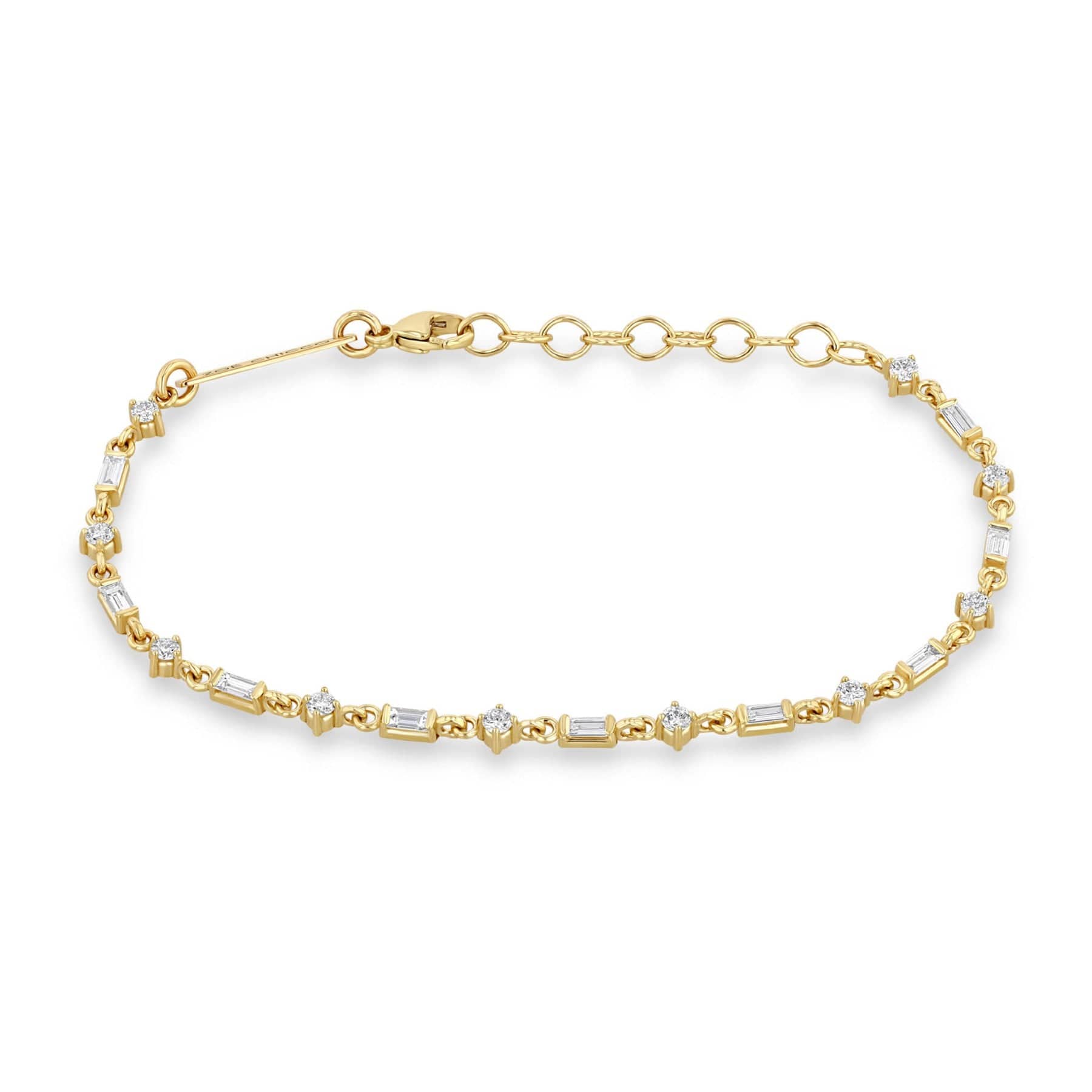 Zoe Chicco 14K Yellow Gold Baguette and Round Diamond Link Tennis Bracelet