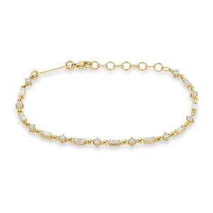 Zoe Chicco 14K Yellow Gold Baguette and Round Diamond Link Tennis Bracelet