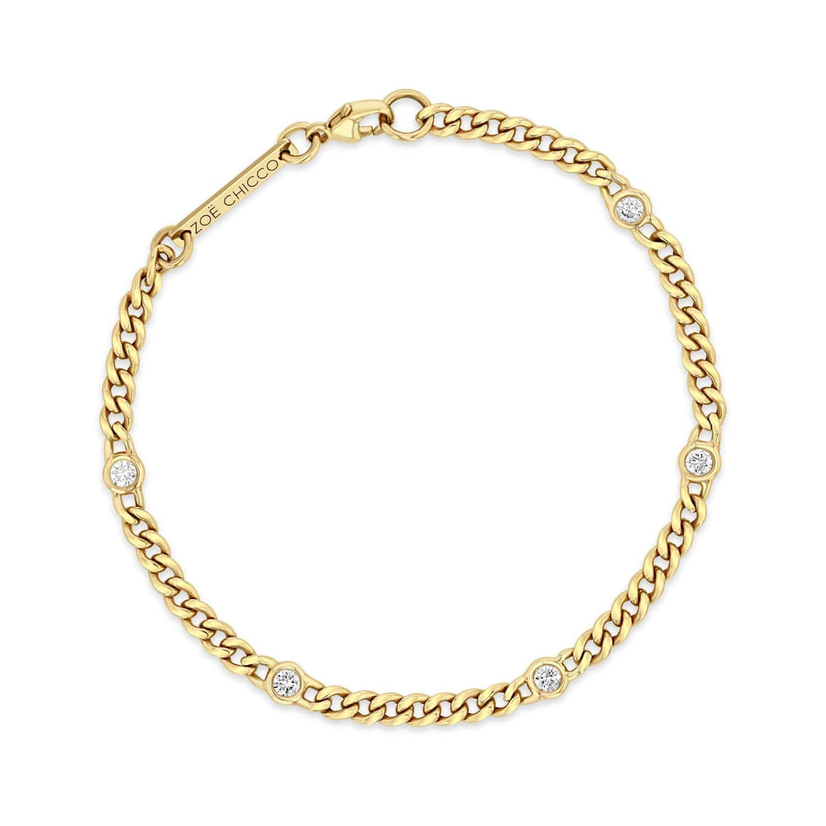 Zoe Chicco 14K Yellow Gold Floating Diamond Small Curb Chain Bracelet