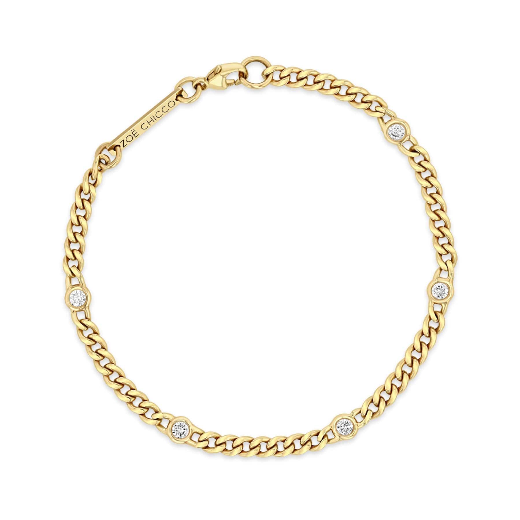 Zoe Chicco 14K Yellow Gold Floating Diamond Small Curb Chain Bracelet