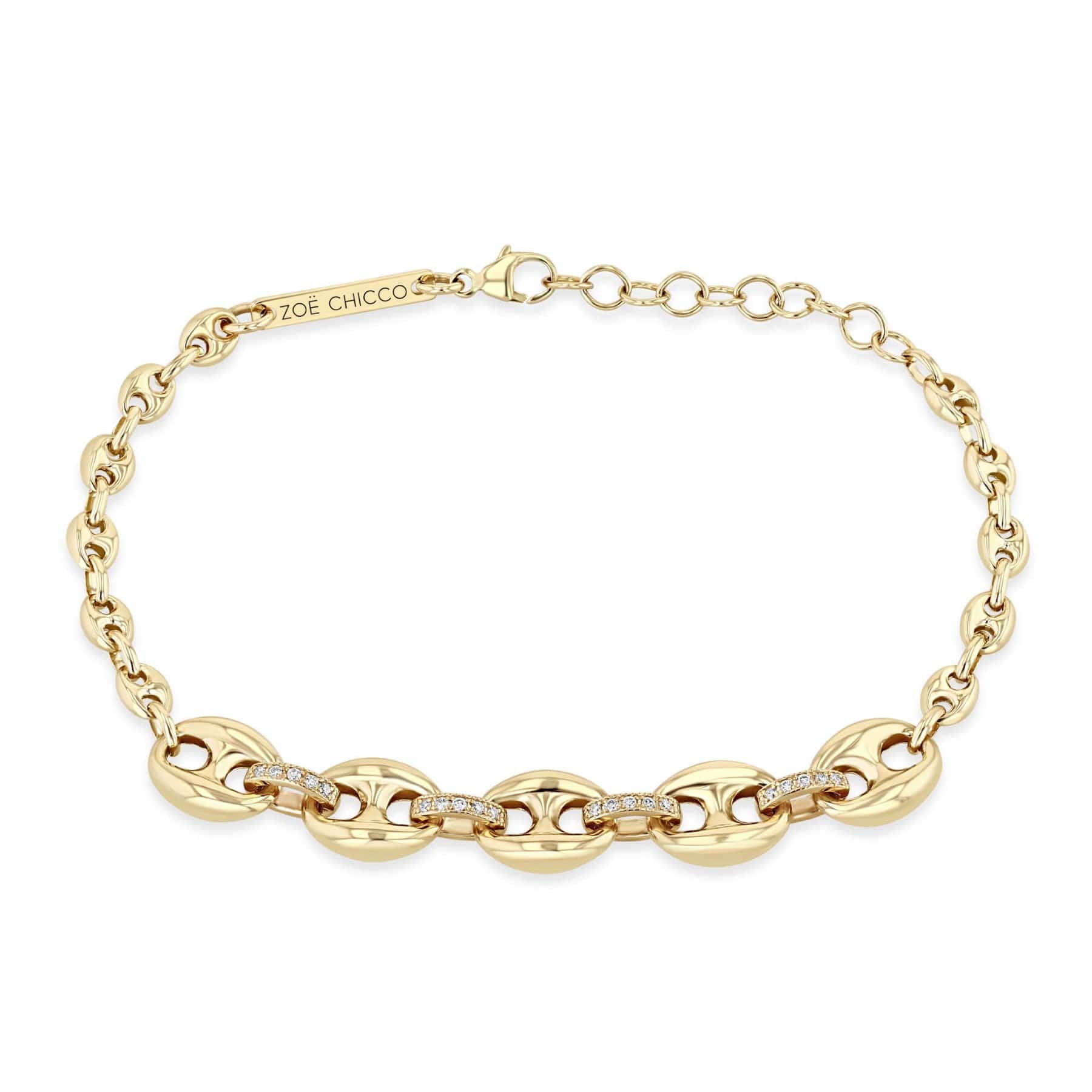 Zoe Chicco 14K Yellow Gold Pave Diamond Mariner Station Bracelet