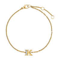 Petite Pavé Initial Chain Bracelet 18K Yellow Gold with Diamond K