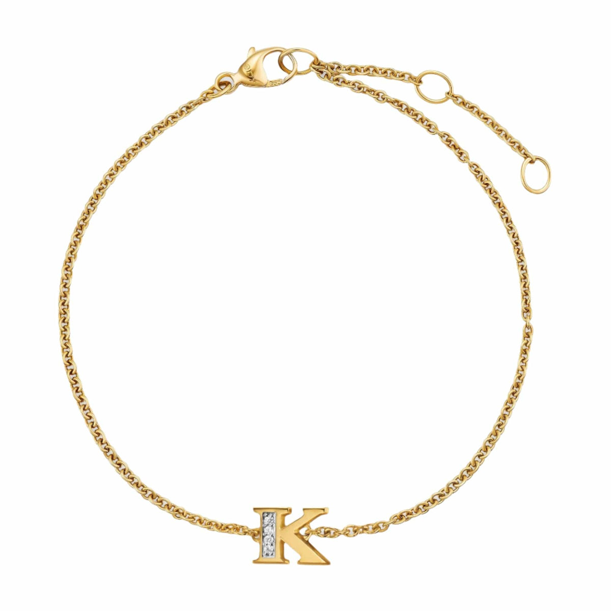 Petite Pavé Initial Chain Bracelet 18K Yellow Gold with Diamond K