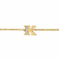 Petite Pavé Initial Chain Bracelet 18K Yellow Gold with Diamond K