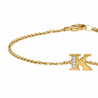 Petite Pavé Initial Chain Bracelet 18K Yellow Gold with Diamond K