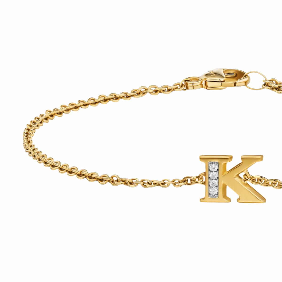 Petite Pavé Initial Chain Bracelet 18K Yellow Gold with Diamond K