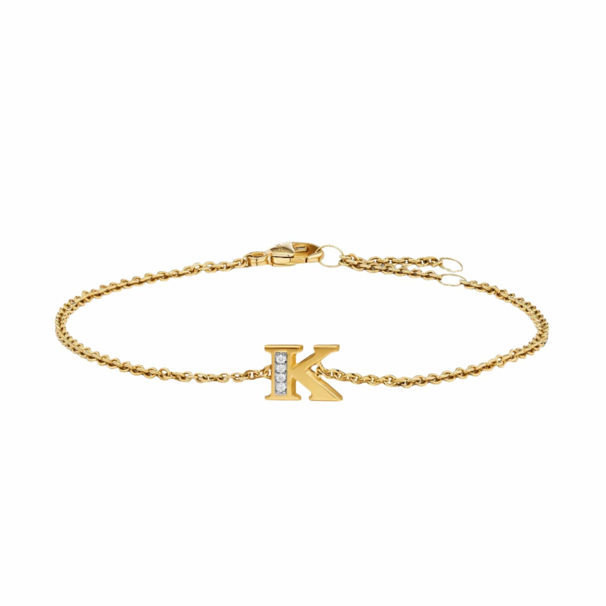 Petite Pavé Initial Chain Bracelet 18K Yellow Gold with Diamond K
