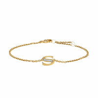 Petite Pavé Initial Chain Bracelet 18K Yellow Gold with Diamond S