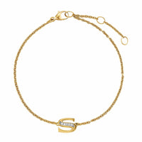 Petite Pavé Initial Chain Bracelet 18K Yellow Gold with Diamond S