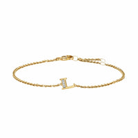 Petite Pavé Initial Chain Bracelet 18K Yellow Gold with Diamond L