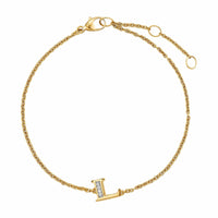 Petite Pavé Initial Chain Bracelet 18K Yellow Gold with Diamond L