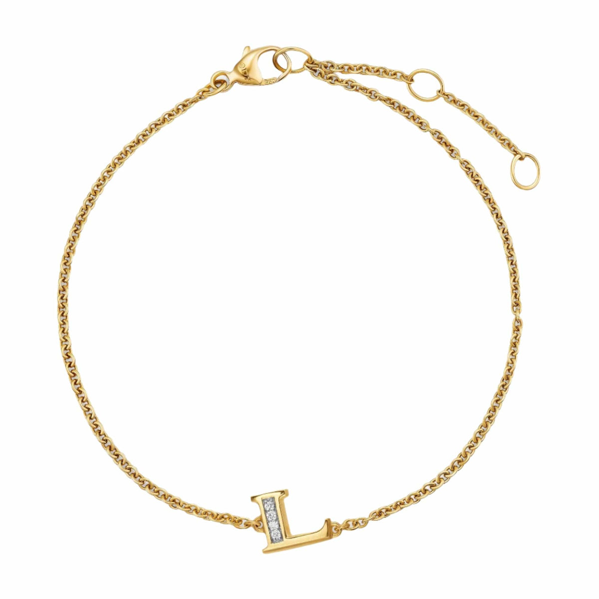 Petite Pavé Initial Chain Bracelet 18K Yellow Gold with Diamond L