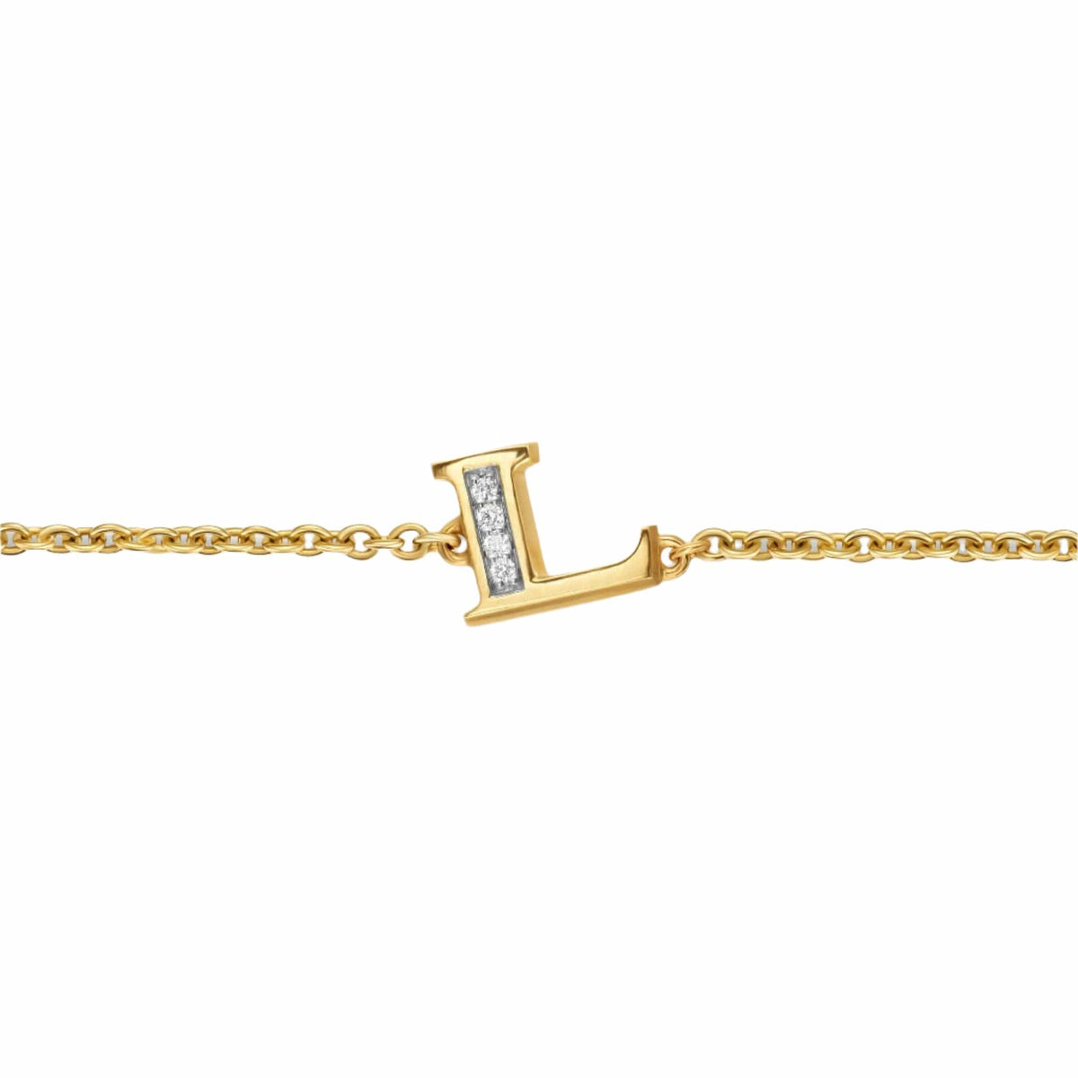 Petite Pavé Initial Chain Bracelet 18K Yellow Gold with Diamond L