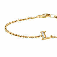 Petite Pavé Initial Chain Bracelet 18K Yellow Gold with Diamond L
