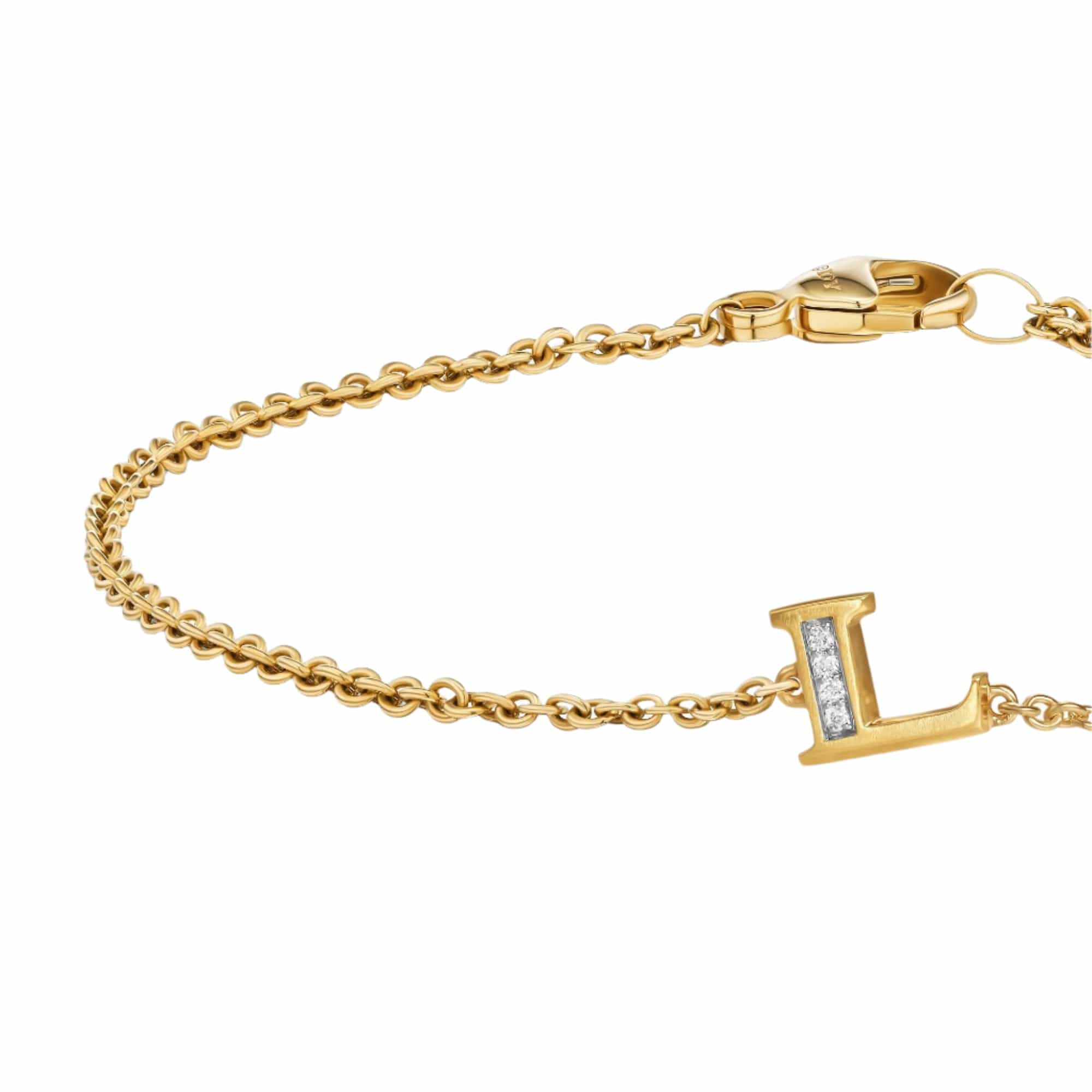 Petite Pavé Initial Chain Bracelet 18K Yellow Gold with Diamond L
